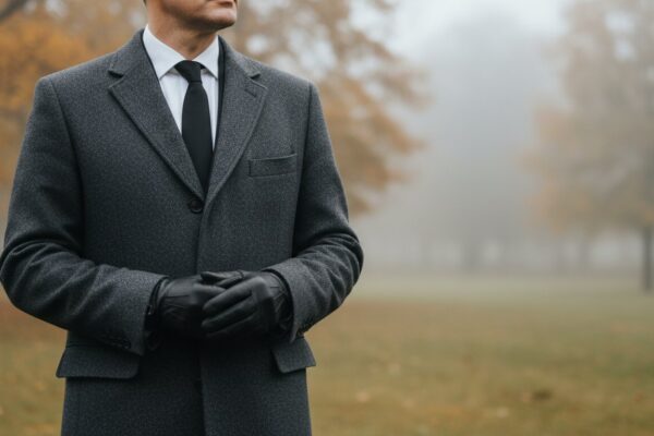 Strój na pogrzeb – jak skomponować pełną szacunku stylizację w ciemnych kolorach?